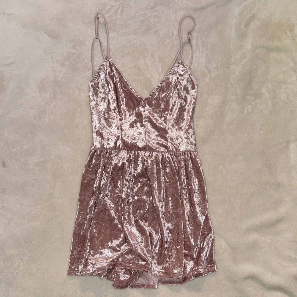 Velvet Slip Romper in Blush Pink